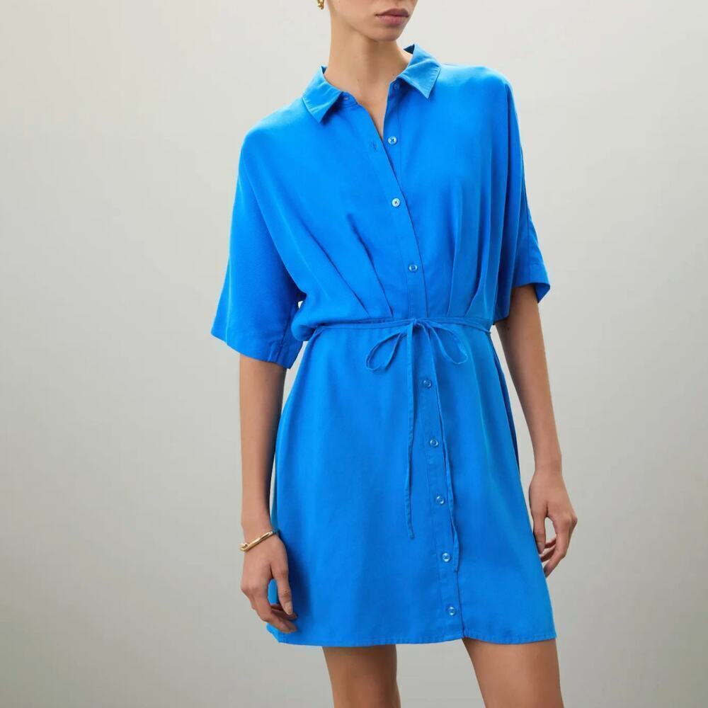 Thakoon Collective Tie Waist Mini Shirt Dress in Blue